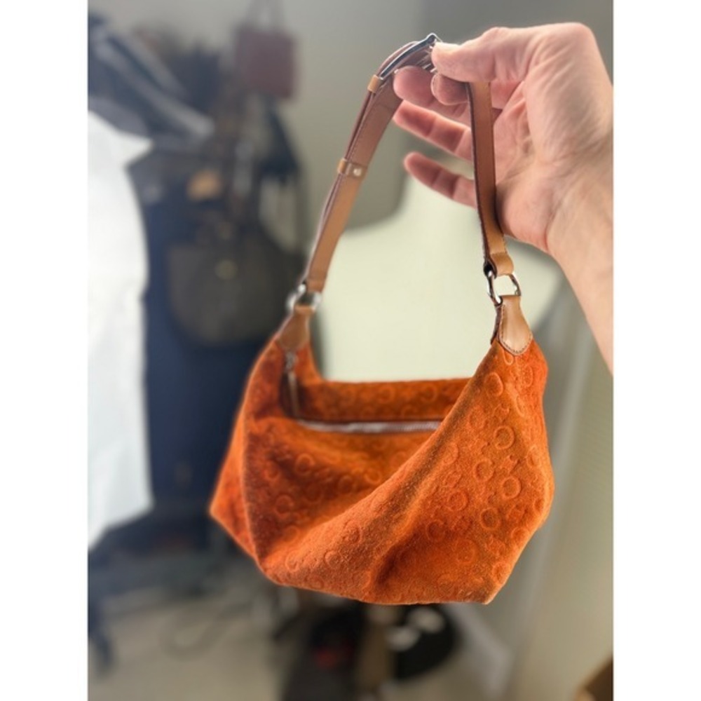 Celine Orange Suede Shoulder Bag